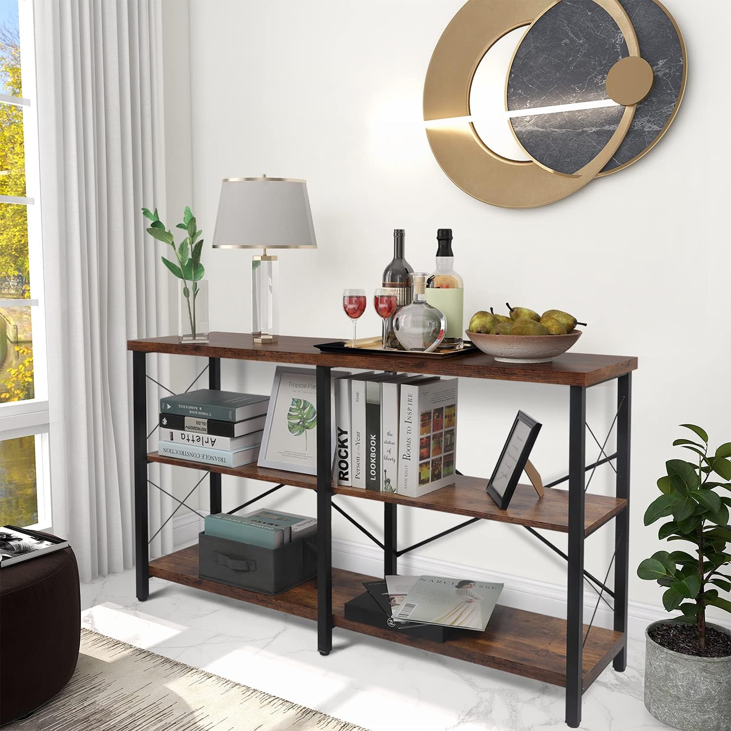 Console Table for Entryway,Industrial TV Sofa Table with 3-Tier Storage Open Shelves,for Entryway Living Room with Non-Scratch feet 55 Inch Rustic Brown (Rustic Brown,Choice 2)