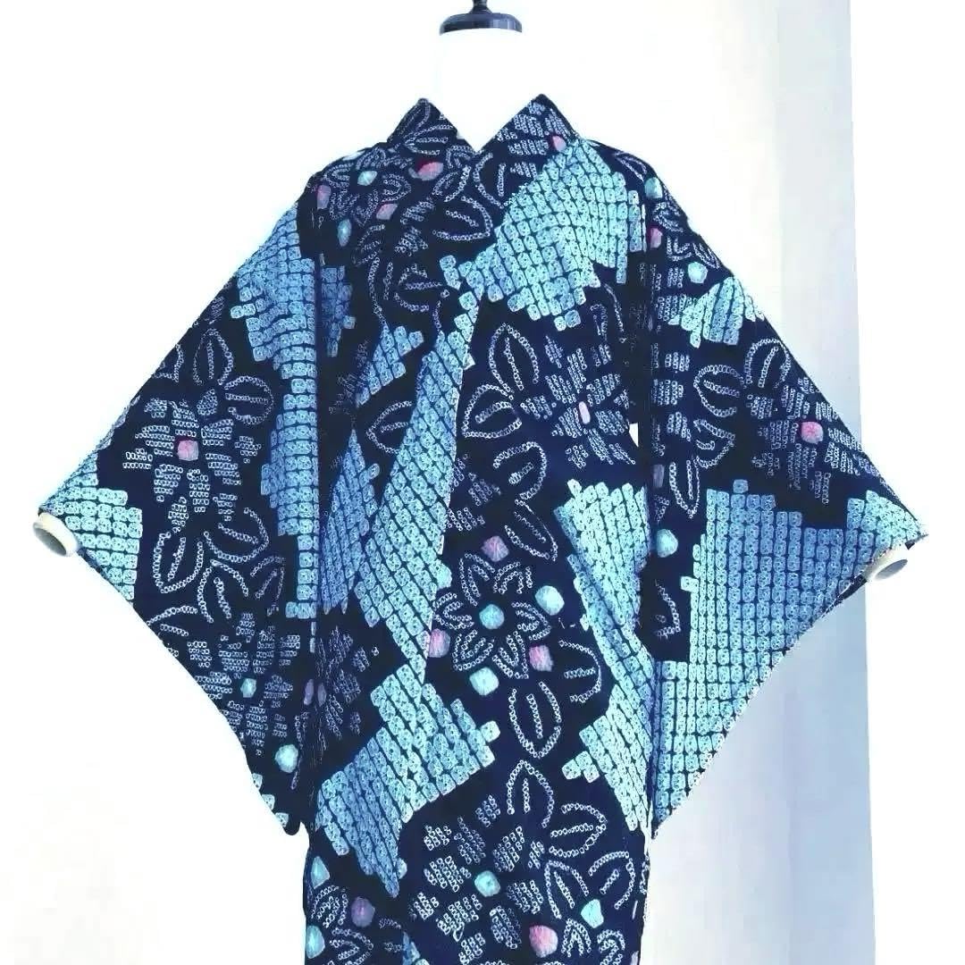 №426　有松絞り　高級浴衣　機械蜘蛛絞り　反端付き　コーディネート販売 №426 有松絞り 高級浴衣 機械蜘蛛絞り 反端付き コーディネート