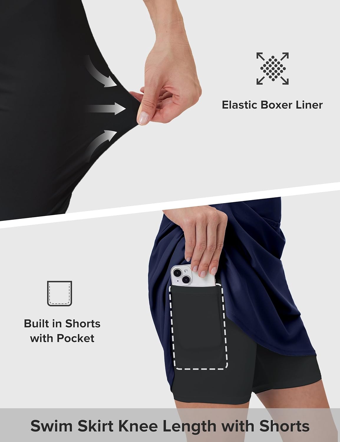 FitsT4 Sports Women's 20'' Swim Skirt Skort with Pocket High Waisted Modest Swimsuit Bathing Suit Bottoms - Image 4