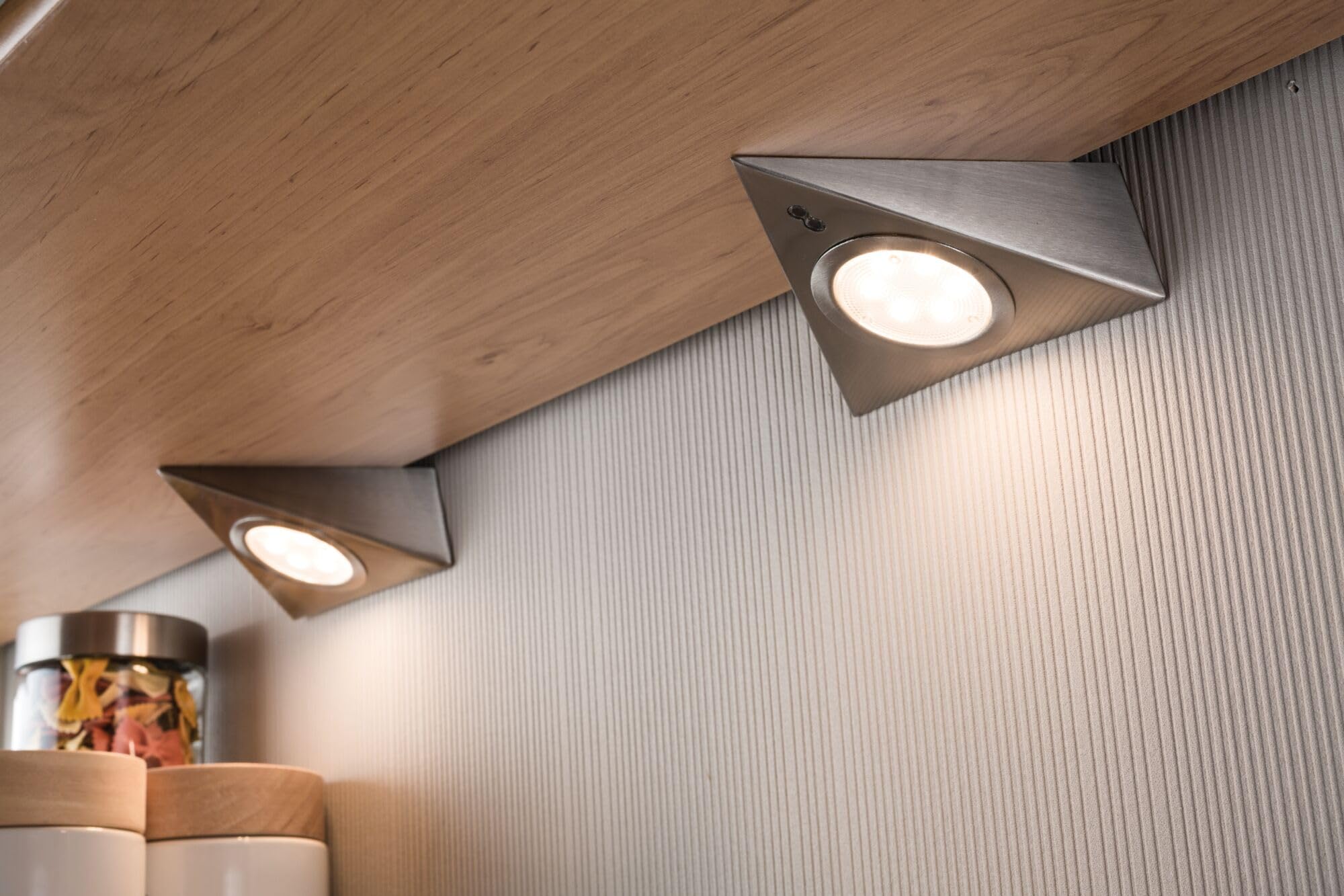 Paulmann 93572 LED Unterschrankleuchte Dreieck mit Näherungssensor eckig incl. 3x2,8 Watt Schrankleuchte Eisen gebürstet Schranklicht Metall, Glas