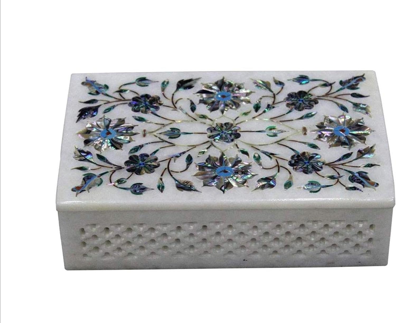 Marble Corporate Gift Box I Gemstones Inlay Jewelry Box I Floral Art Inlay Decorative Box I Hallway Table Decor Magic Box I Birthday Gift Marble Box I 7 x 5 Inches Office Accessories Box