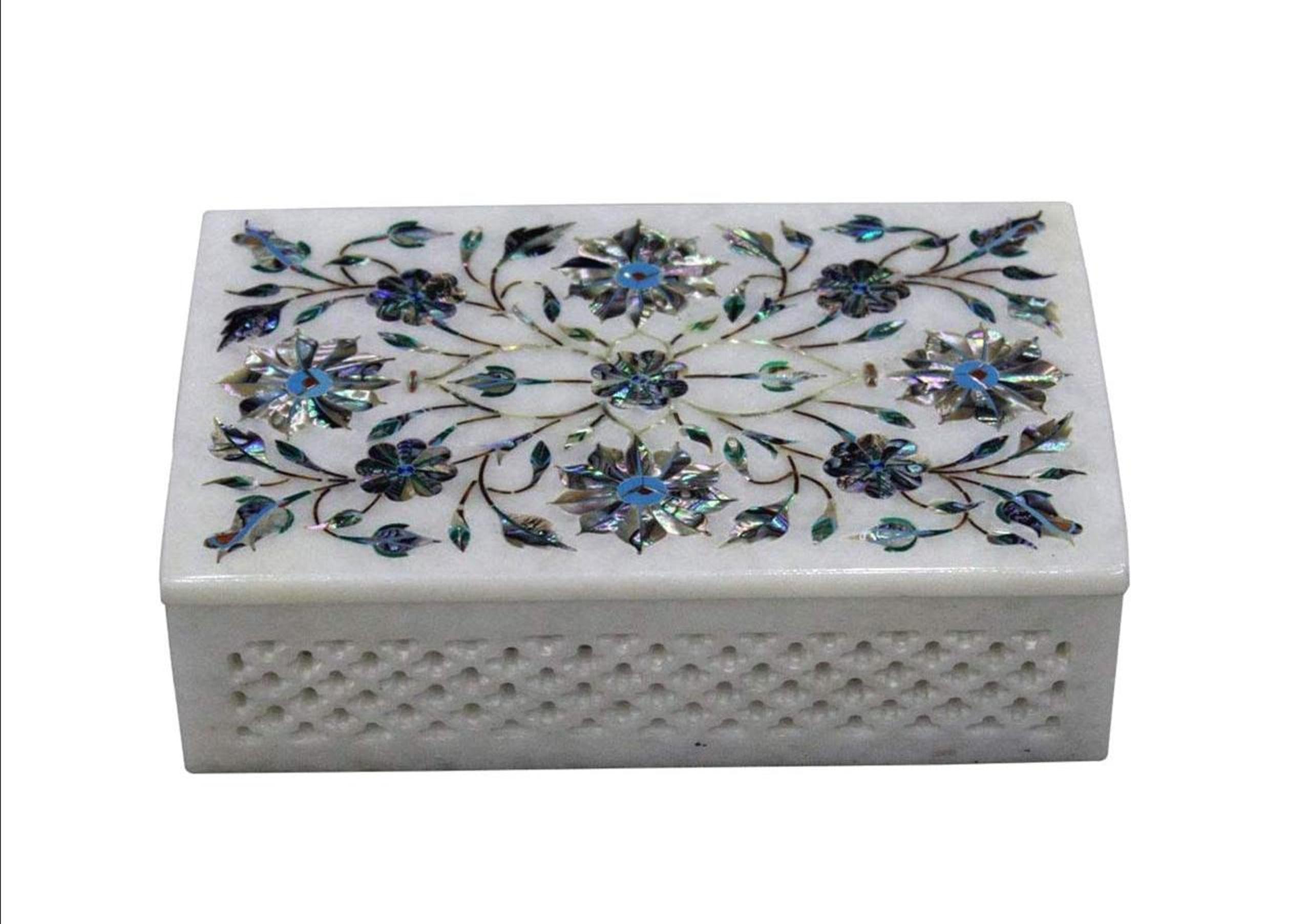 Joyero de concha de abulón I Joyero de mármol I Caja de piedras preciosas hecha a mano I Caja de gemelos de mármol I Caja de clip de corbata blanca I Caja de collar de mármol de 7 x 5 pulgadas