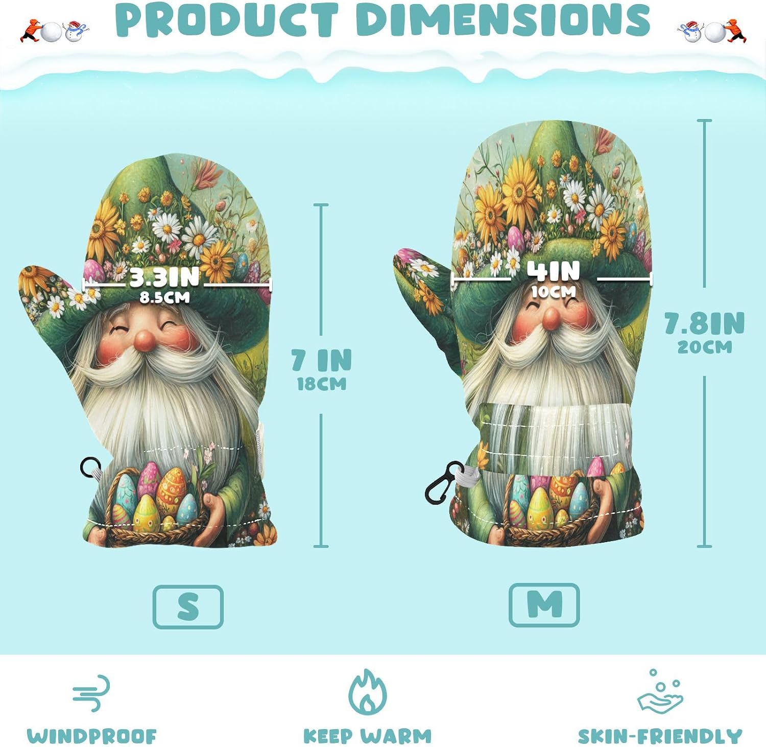 Gnome Flowers Easters Toddler Mittens Infant Winter Gloves Fleece Lined Kids Warm Mittens for Baby Girls S