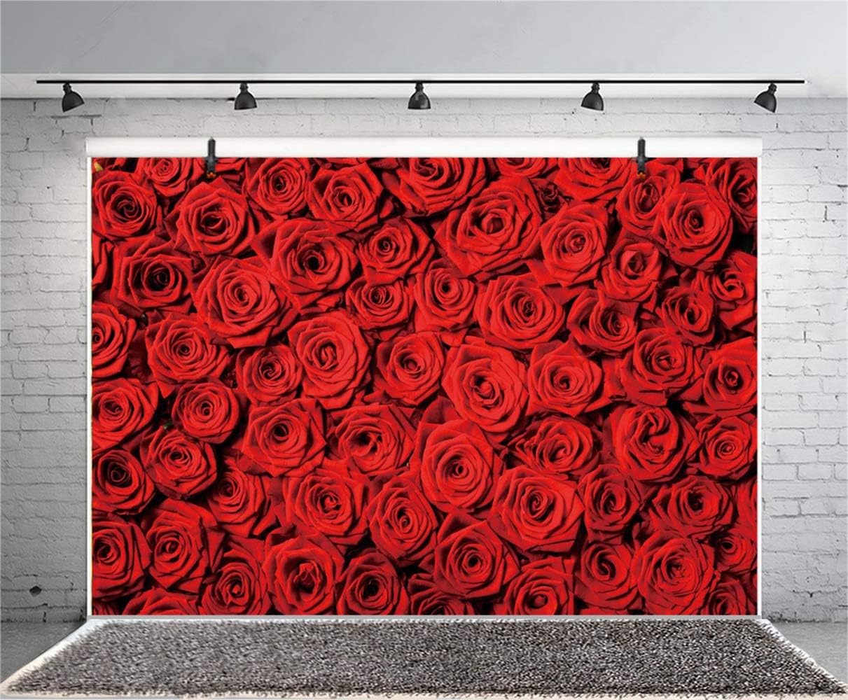 Laeacco 10x8ft Red Rose Backdrop Floral Rose Wall Background Rose Flowers Bridal Shower Party Banner Wedding Photo Studio Sweet Girl Birthday Party Backdrop Valentine's Day Mother's Day Backdrop