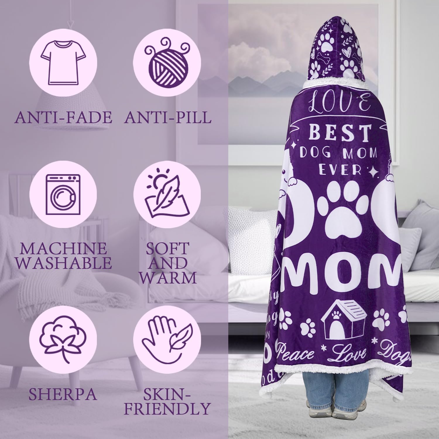 Mom's Birthday Gift Wearable Blanket Hoodie from Daughter Son,Best Mom Ever Gifts,70.8" X 47.3"