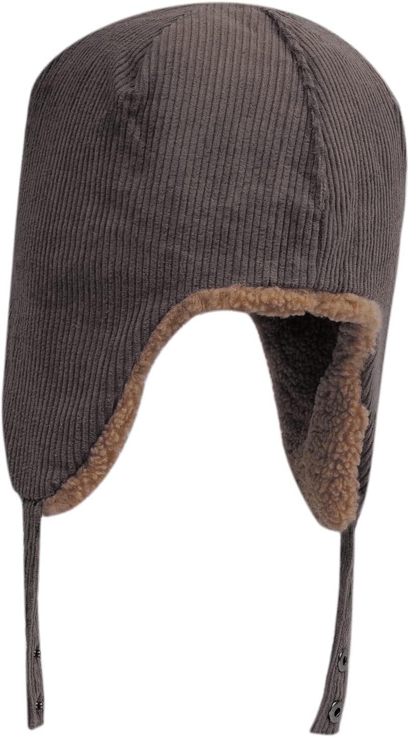 Clakllie Corduroy Trapper Trooper Hats for Skiing Ushanka Russian Caps with Ear Flaps Snow Eskimo Hats Warm Winter Cap