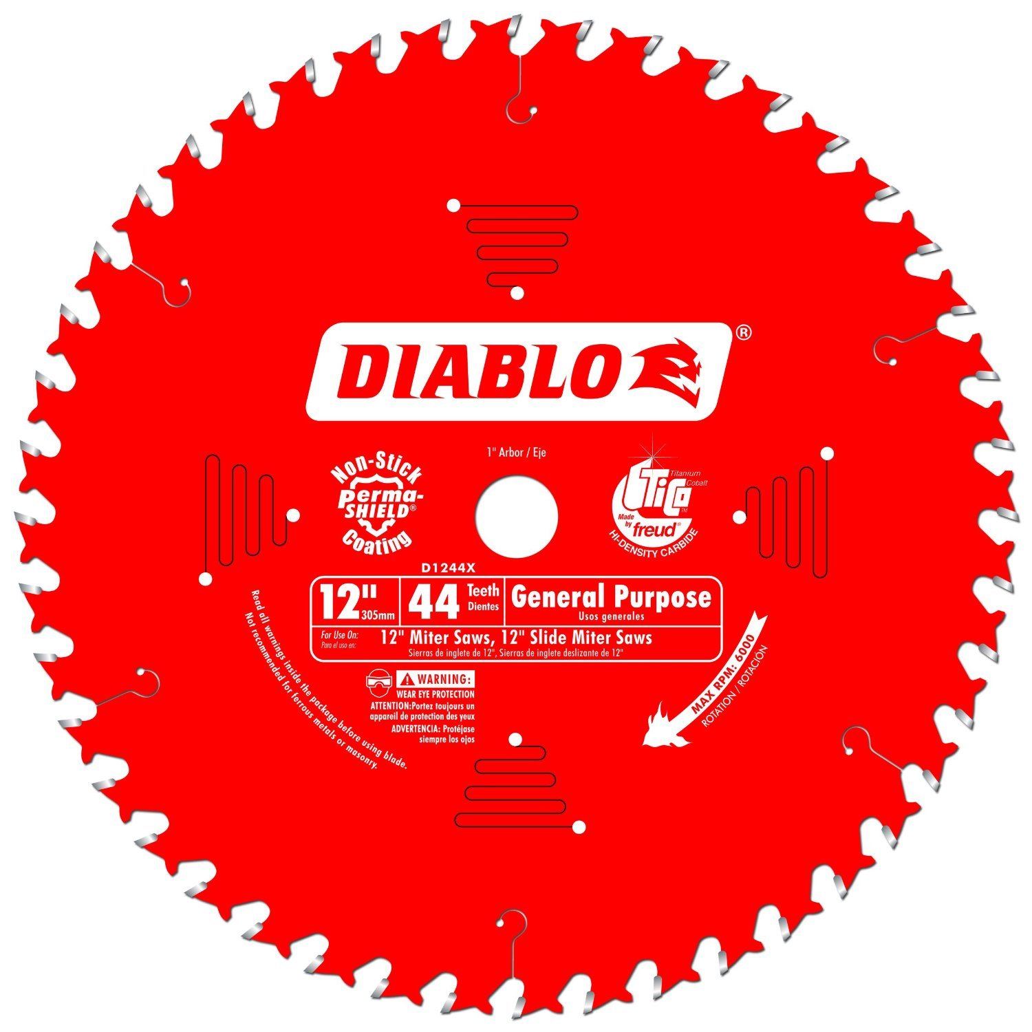 Freud D1244X Diablo 12-Inch 44 Tooth ATB General Purpose Miter Saw Blade with 1-Inch Arbor