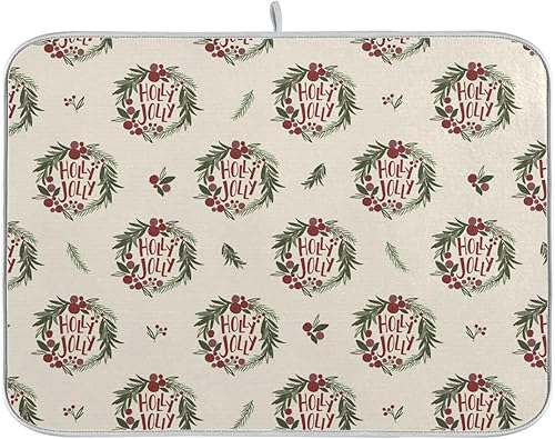 Christmas Wreath Drying Dish Mat Washnable Absorbent Counter Mat Kitchen Dish Drainers Mat Tapete Para Cocina 16'' x 18''