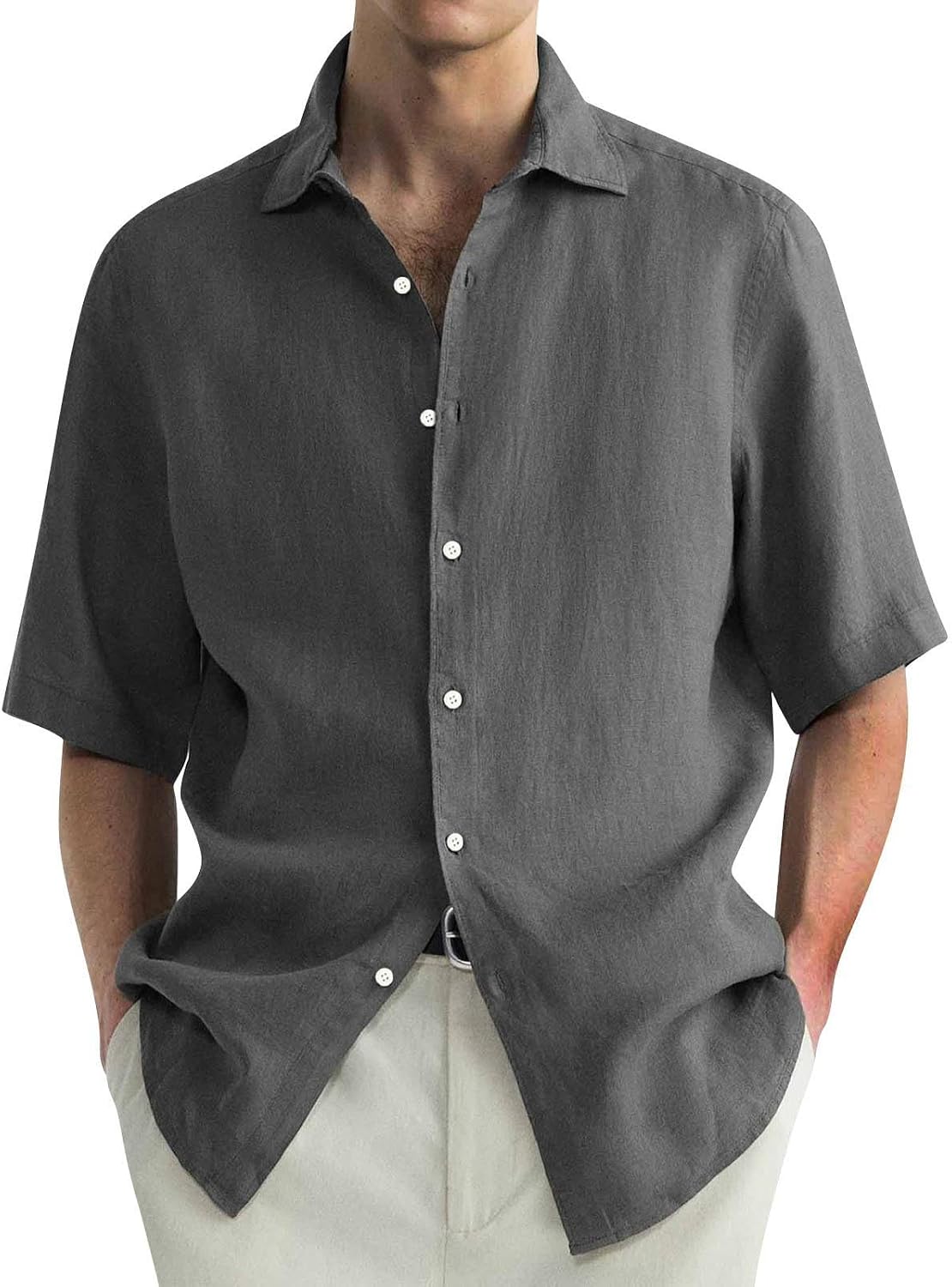 RTRDE Men's Casual Solid Color Shirt Short Sleeve Button Down Summer Beach Dress Shirts Fashion Tops, M-4XL