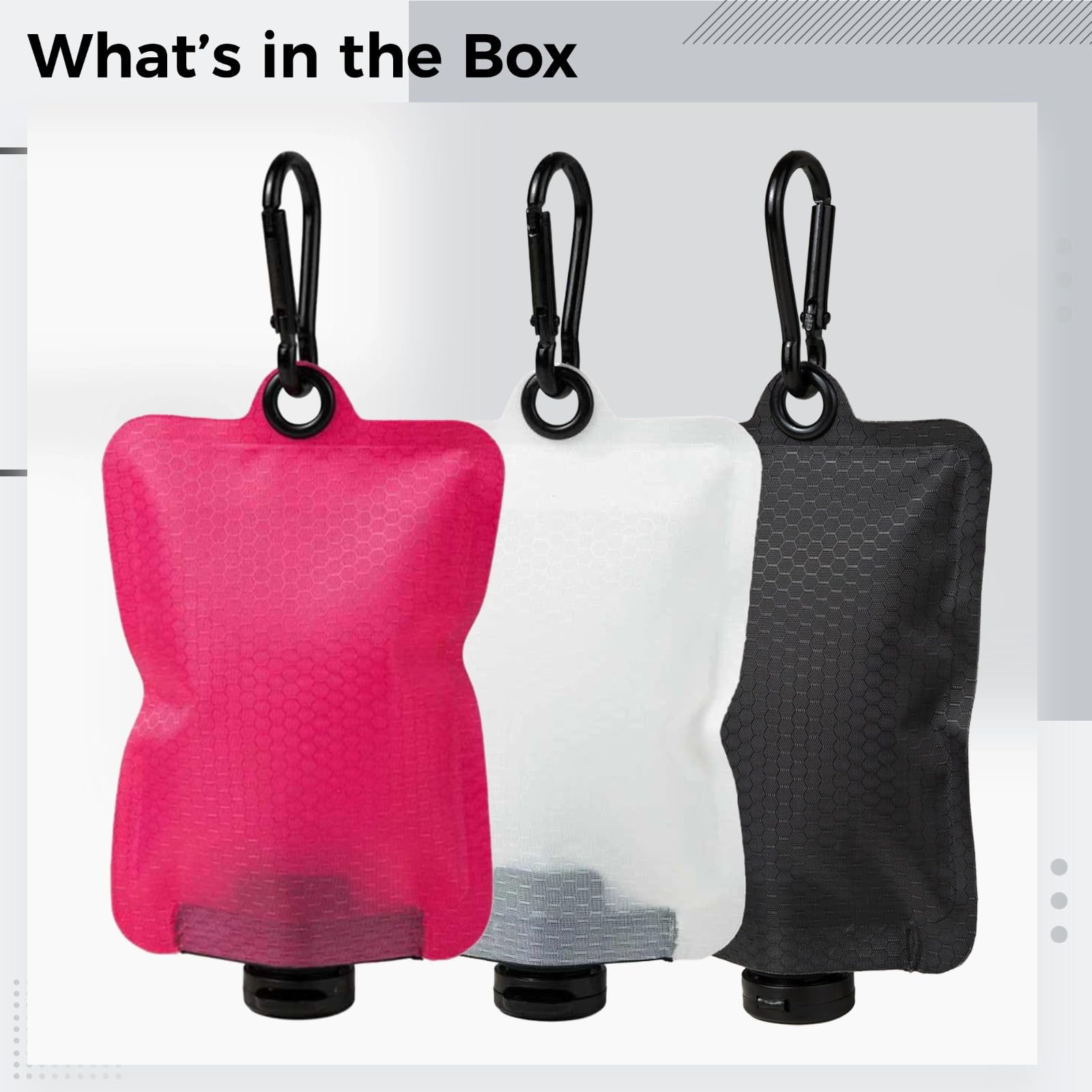Flatpak butelki toaletowe, zatwierdzone przez TSA, etui podróżne do wielokrotnego napełniania z haczykiem do zawieszenia, na balsamy, szampon, odżywkę, różowe, czarne, białe, do przenoszenia, na