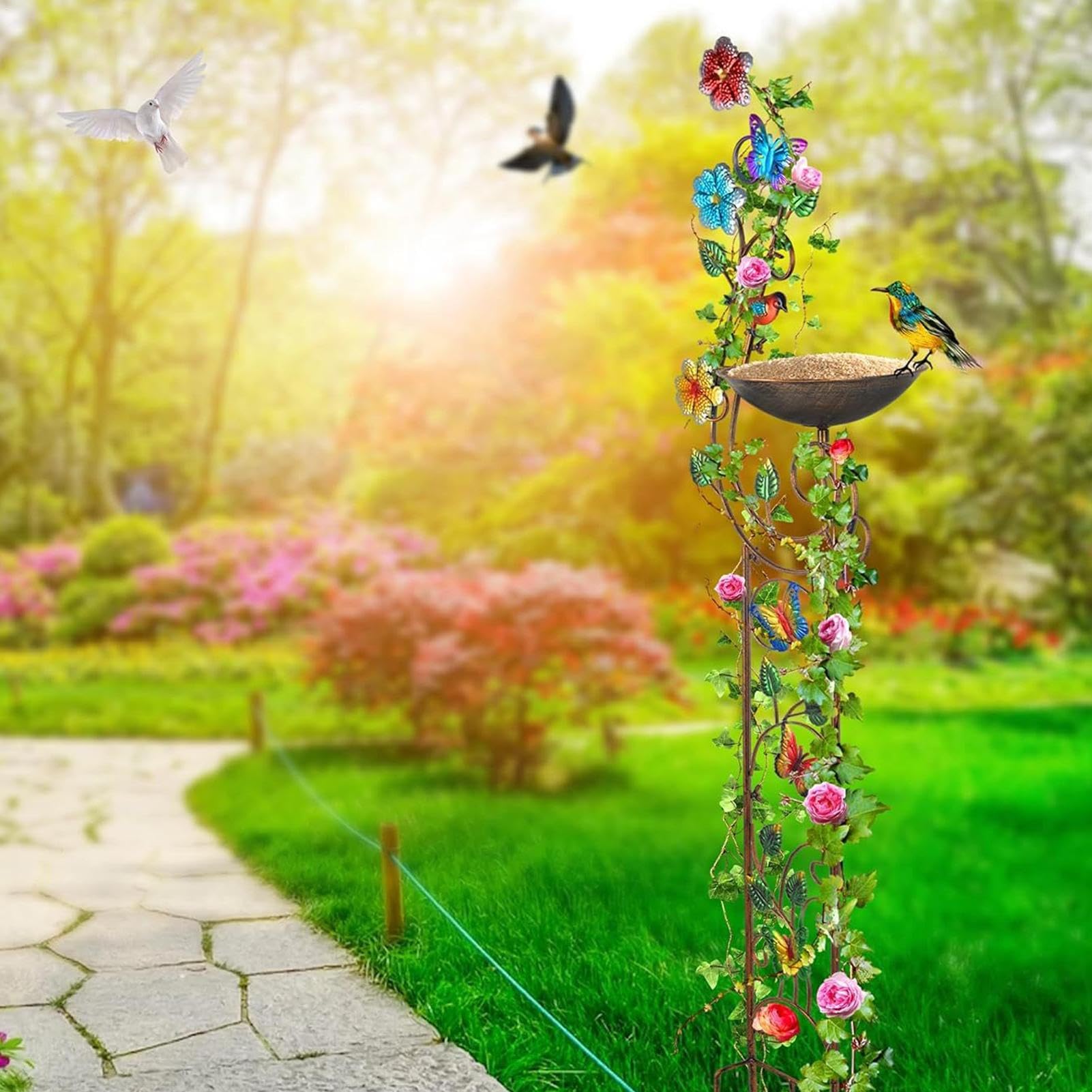 Vasca da bagno per uccelli Supporto E Distributore D'Acqua Per Piante | Abbeveratoio In Piedi Da Esterno Vaschetta Decorativa Giardino E Cortile Prato Retro Giardino Corte Bagno Acqua Arredo