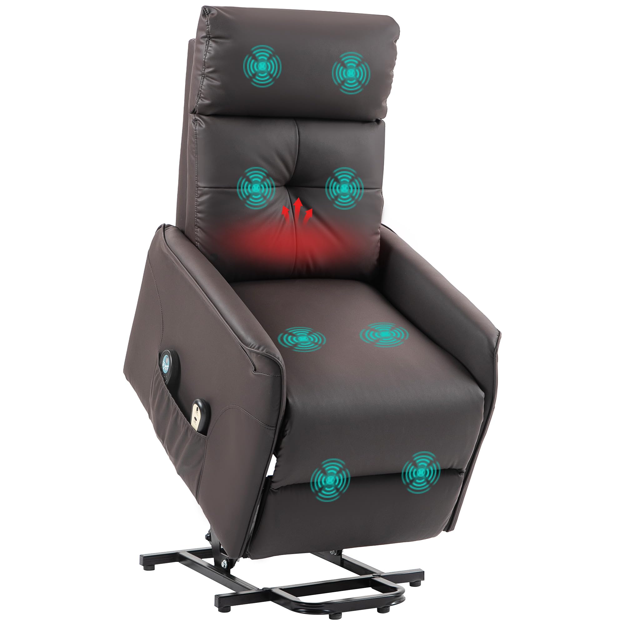 HOMCOM Poltrona Elettrica Alzapersona Reclinabile in Tessuto, Poltrona Relax Elettrica (Tessuto antigraffio (60% poliuretano, 40% poliestere), Marrone scuro, 67L x 89P x 102A cm)
