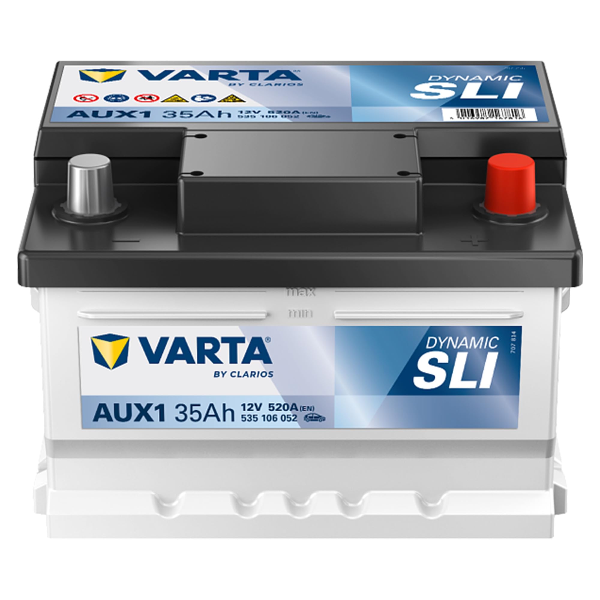 VARTA Automotive DYNAMIC SLI Auxiliary AGM (AUX1) 12V 35Ah 520A - Stützbatterie Nassbatterie für KFZ - Zusätzliche Starterbatterie für Autos mit hohem Energiebedarf - Wartungsfreie Bleisäurebatterie