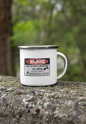 Miniatura 3 de Advertencia debido al aumento de precio en munición no esperes un tiro de advertencia – Taza de café esmaltada para hombre, color blanco, 12 onzas