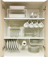 Kit Organizador de Armário Aramado de Cozinha Suporte de Prato Xícara Cesto 7 Peças Branco Pliar