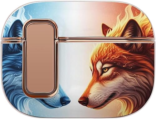 Headphone Cover Compatible with Airpods Pro 2 Case Water Ice Fire Flame Wolf, Plastic, with Lock, Shockproof Protective