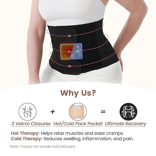 Miniatura 3 de Trendyline Banda para el vientre posparto para recuperación de cesárea, faja abdominal poscirugía con bolsillo frío caliente para aliviar el dolor y