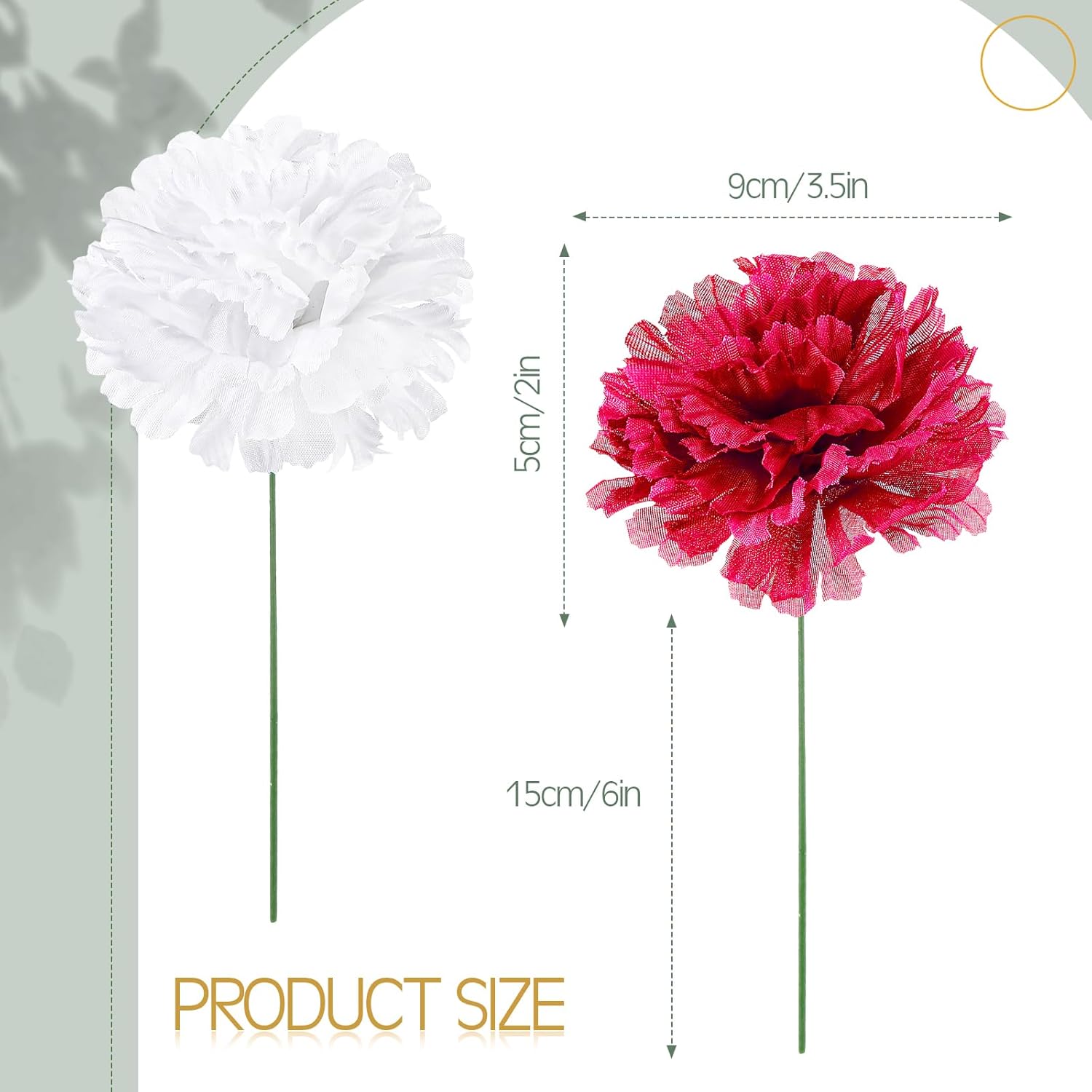 Tigeen 120 Pcs Silk Carnation Flower Artificial Carnations Fake Carnations Artificial Flowers Head for Wedding Decoration, DIY, Funeral Arrangements Wreaths Diameter 3.5'' and 6'' Stem (Red, White)