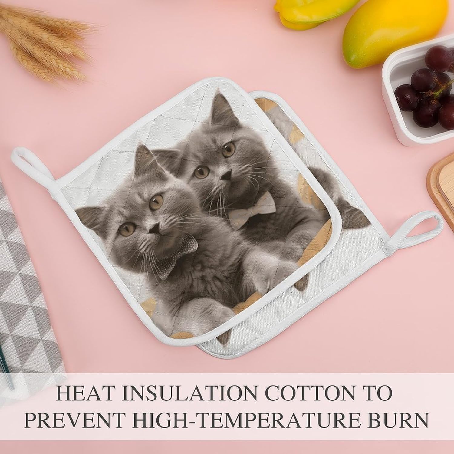 Pot Holder Set of 2 Funny Cats Printed Potholders for Kitchens Heat Resistant & Non Slip Potholders for Kitchen Cooking Baking BBQ