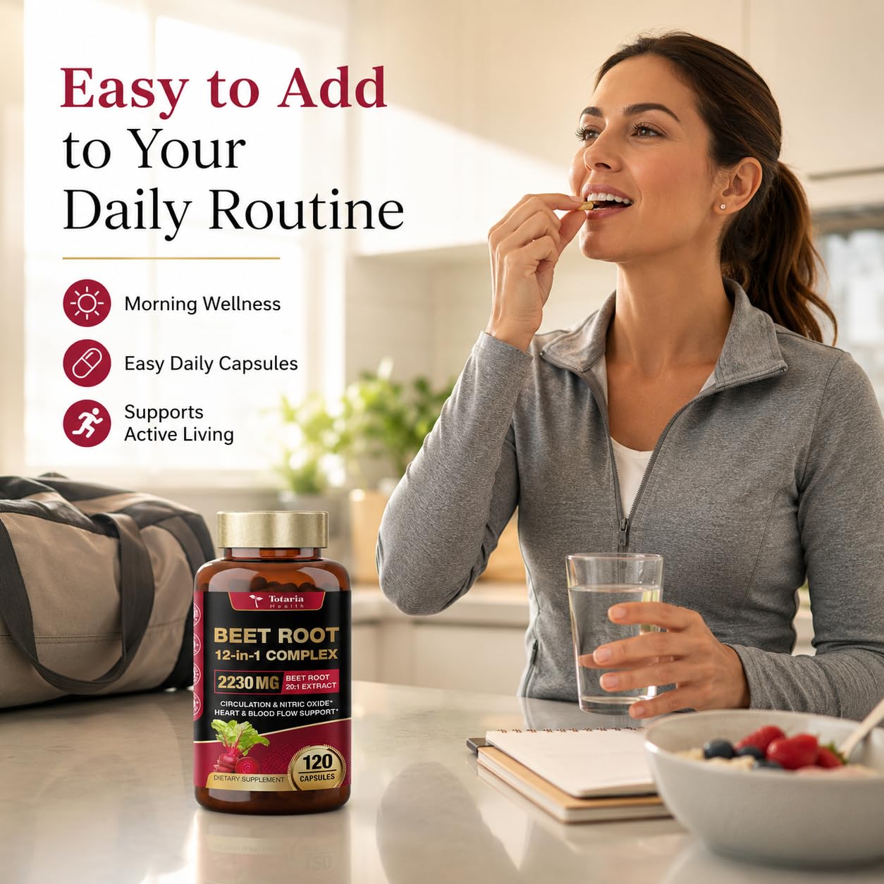 Totaria Beetroot Capsules 2230mg Support Blood Pressure & Heart Health, Nitric Oxide Supplement with Grape Seed, Hawthorn, Garlic & CoQ10, Blood Flow Beet Root Powder | 120 Count — Amazon image 5