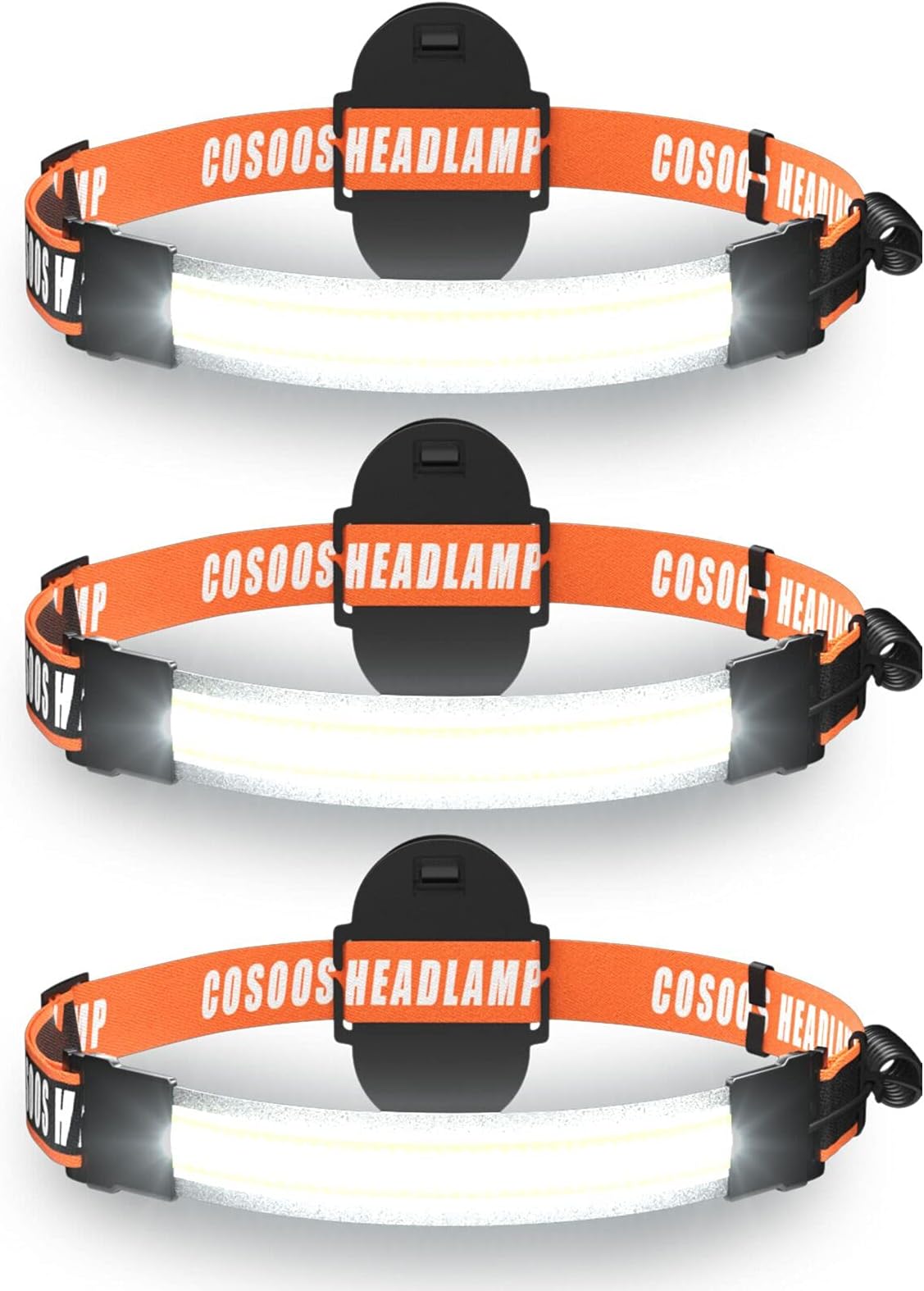 COSOOS 3 Headlamp Flashlights, Wide Beam Bright LED Headlamp Flashlight, 210ยฐ Illumination, 500 Lumen, 2.5oz Lightweight Head Lamp for Camping, Running, Hiking, Hard Hat Headlight (No AAA Battery)