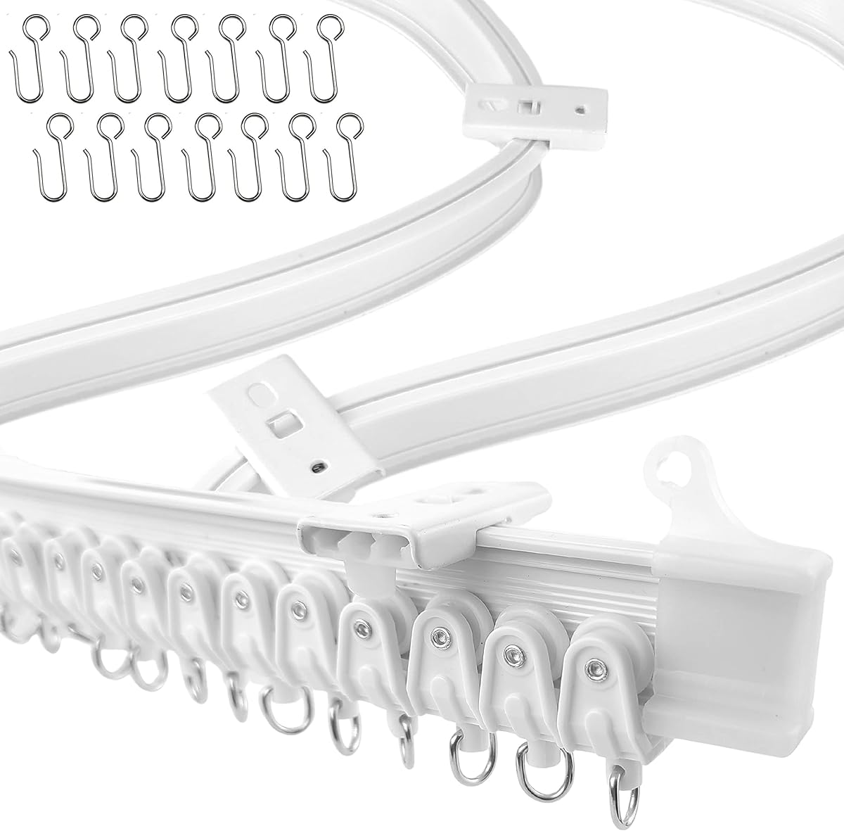 UrbanRed Flexible Bendable Ceiling Curtain Track, 22.9 ft (7 m), Mount for Rail with Curtain Tracks System, Room Divider, Curtains Rod, RV Ceiling Track for Curtains, Long Curved Hospital System White