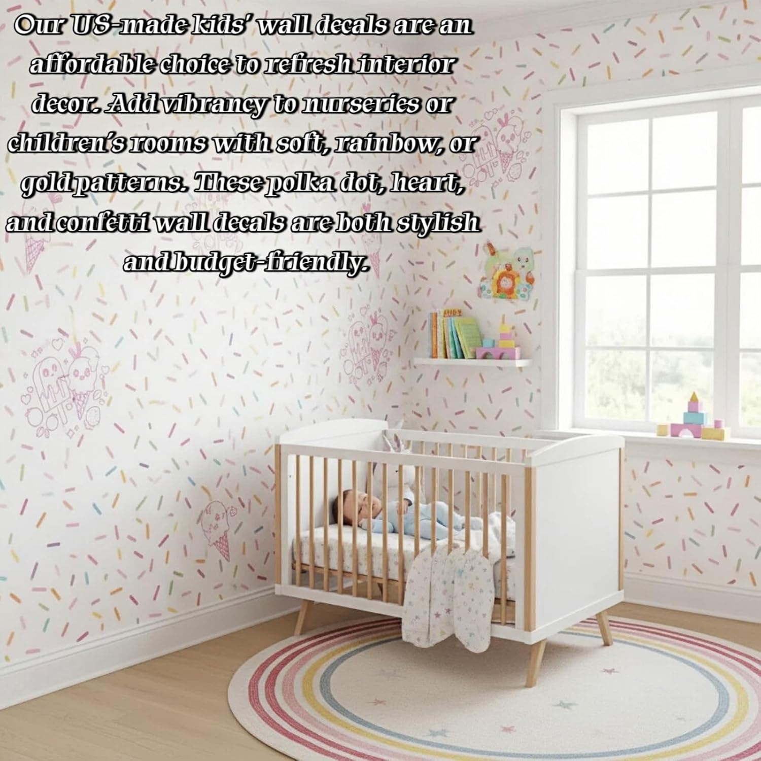 300PCS Confetti Wall Decals, Removable Peel and Stick Sprinkle Wall Stickers, Wallpaper for Room Decor