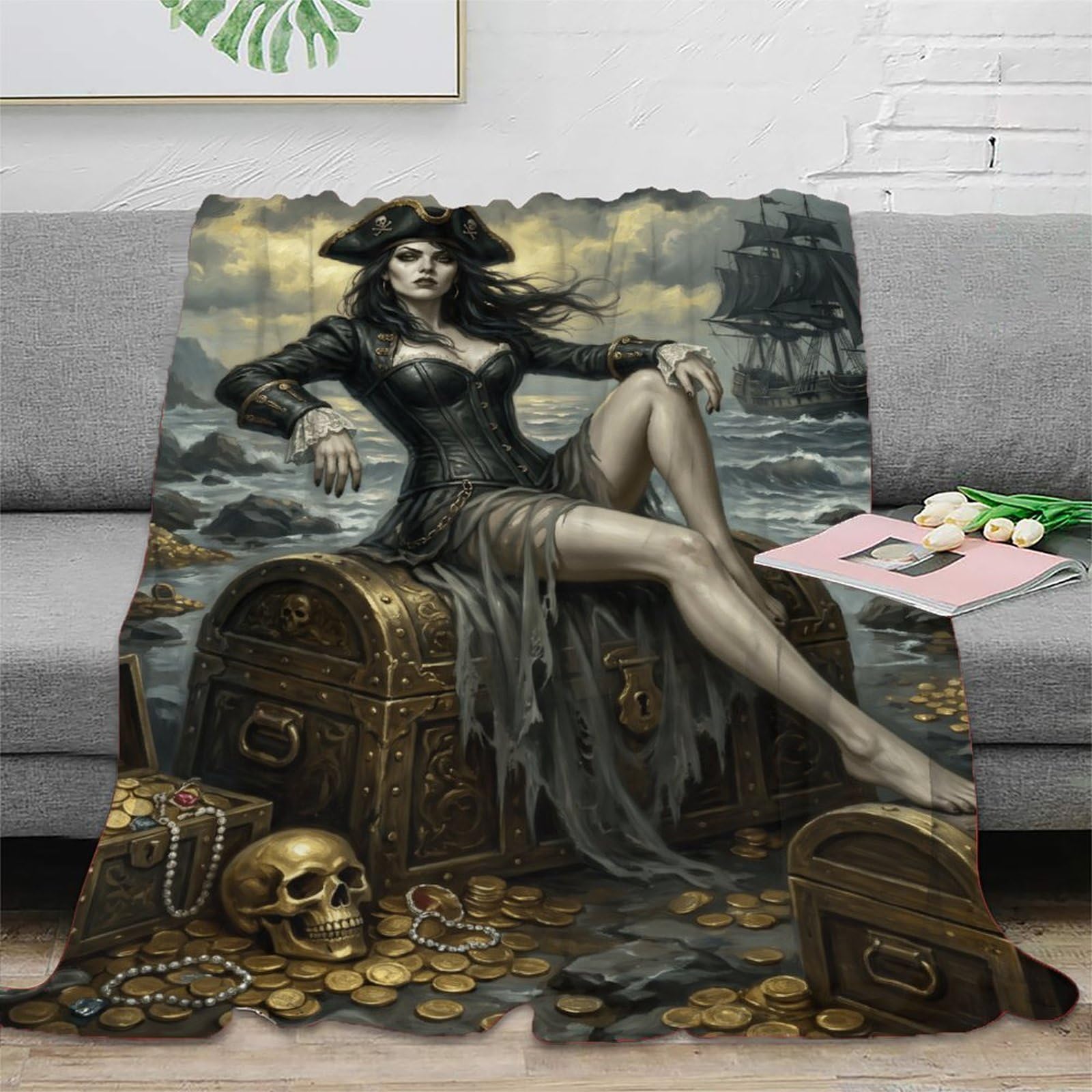 W7C8U2X3 Pirate Queen Treasure Coast Throw Blanket, Flannel, Office