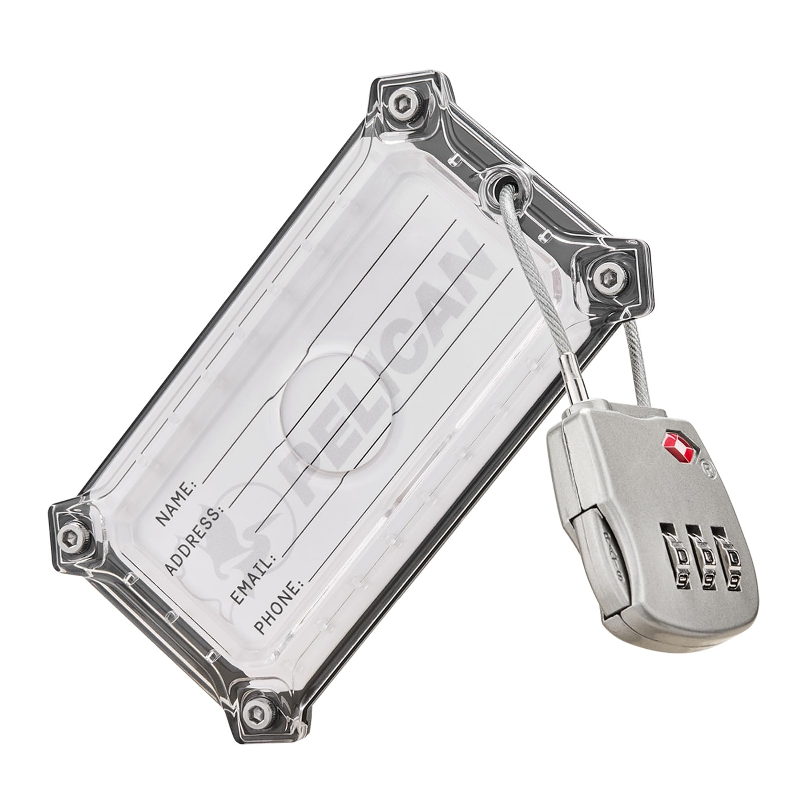 Pelican AirTag Tracker, lucchetto per bagagli, da viaggio, per valigie, con cavo approvato TSA, installazione AirTag in 2 pezzi, piastra in titanio grado 5, titanio spazzolato
