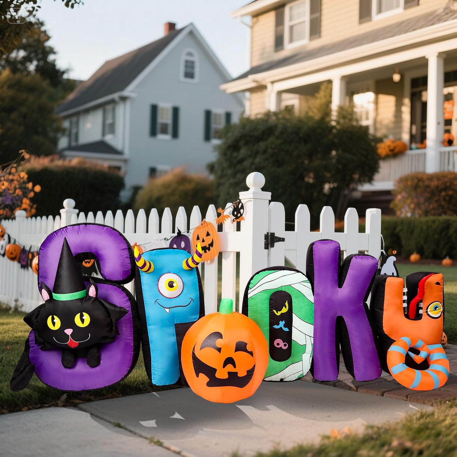 WONDER GARDEN Halloween Inflatable Outdoor Decoration - Spooky Blow Up Halloween Inflatables with Black Cat and Pumpkin Yard Party Garden Lawn Decor