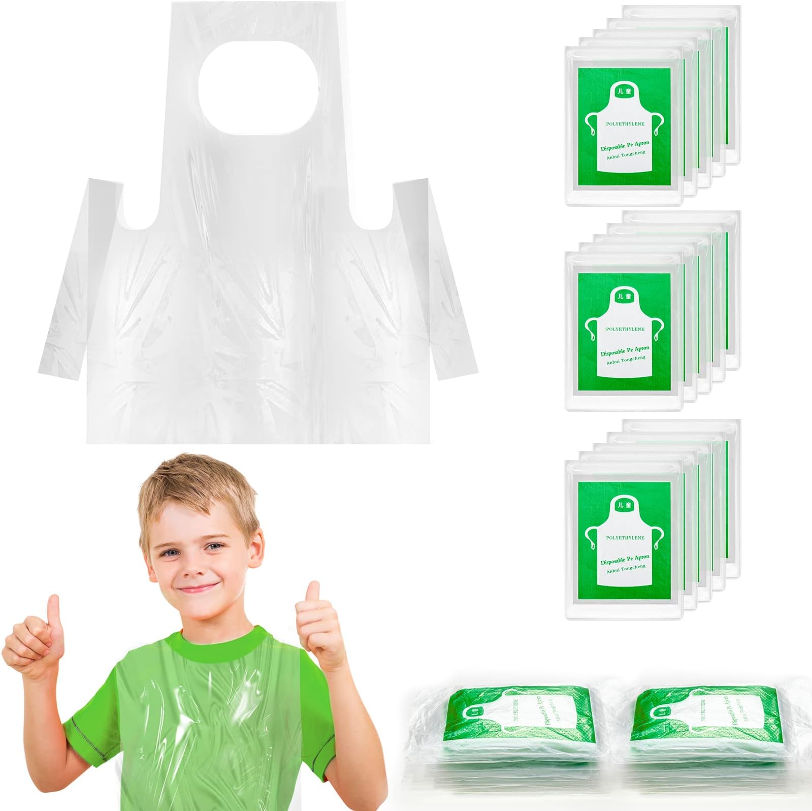 Bazen 100 Pieces Disposable Aprons for Kids Plastic Smocks Clear kids Apron for Toddler Waterproof Oil Proof Art Children Apron for Painting Cooking Eating Teaching Picnic DIY Craft