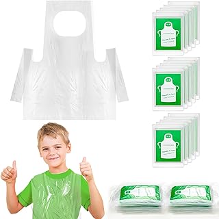 Bazen 100 Pieces Disposable Aprons for Kids Plastic Aprons Clear kids Apron Toddler Apron Art Apron Disposable Children Apron Disposable Smocks for Painting Cooking Eating Teaching Picnic DIY Craft