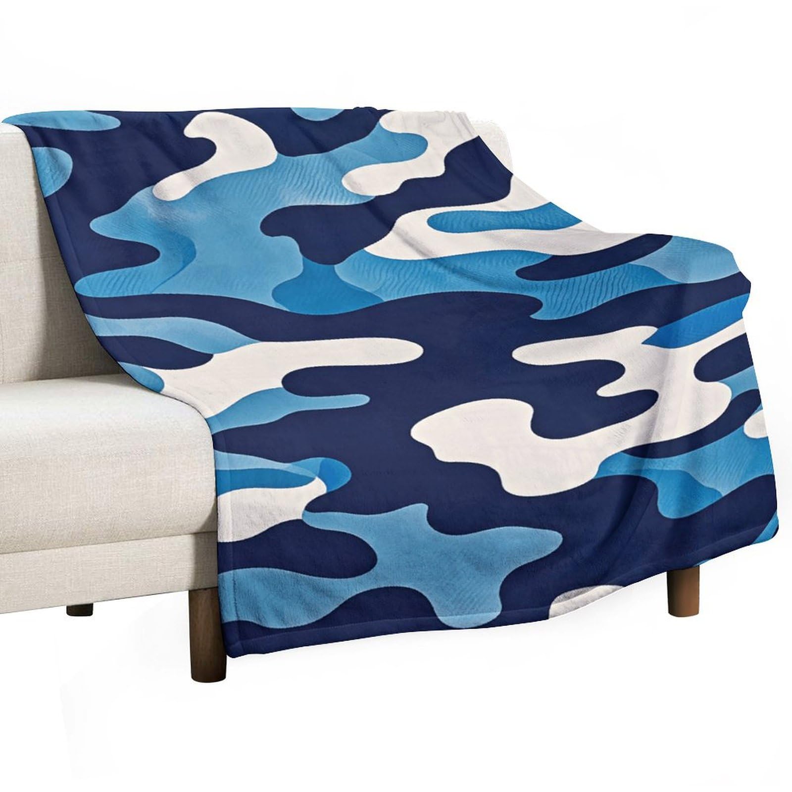 Couverture en flanelle camouflage bleu idéale pour le camping le pique-nique et le voyage