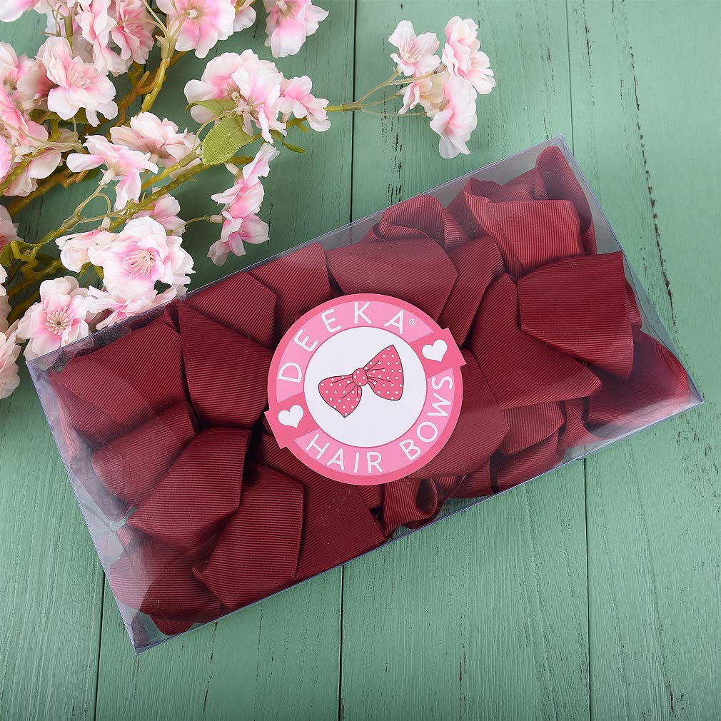 DEEKA 12 PCS 6" Big Hand-made Grosgrain Ribbon Hair Bow Alligator Clips Hair Accessories for Little Teen Toddler Girls - Wine Red