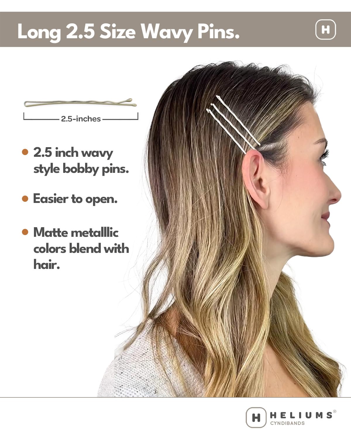 Heliums Large Bobby Pins - Platinum White - 2.5 Inch Extra Long Wavy Hair Pins - 24 Pack