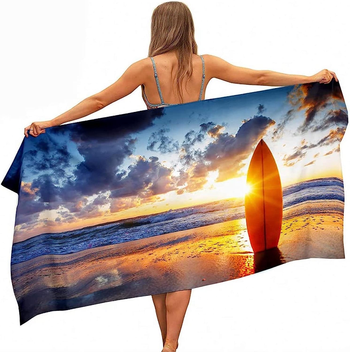 Grande Telo Mare Grande In Microfibra Anti-Sabbia Uomo Donna, Teli Asciugamano Mare, 3D Tavola Da Surf Al Tramonto Telo Mare Telo Da Campeggio Bikini Coprire 200 X 200 Cm -2K4U+A8G