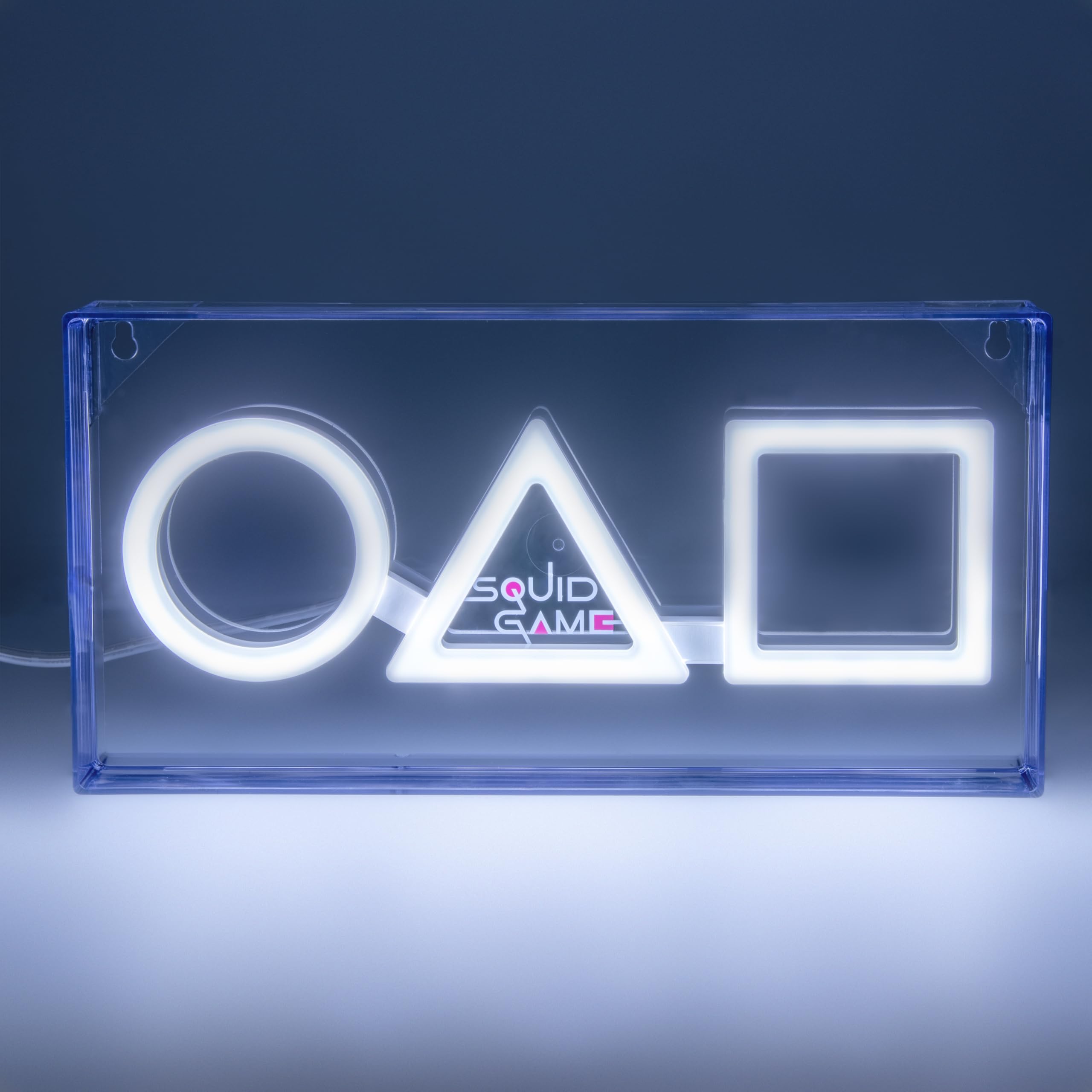 Squid Game neonowa lampa LED z logo – oficjalnie licencjonowany towar, akrylowe, wolnostojące lub montowane na ścianie, ikoniczny kształt, dekoracja pokoju gier dla fanów Netflix, lampka nocna prezent