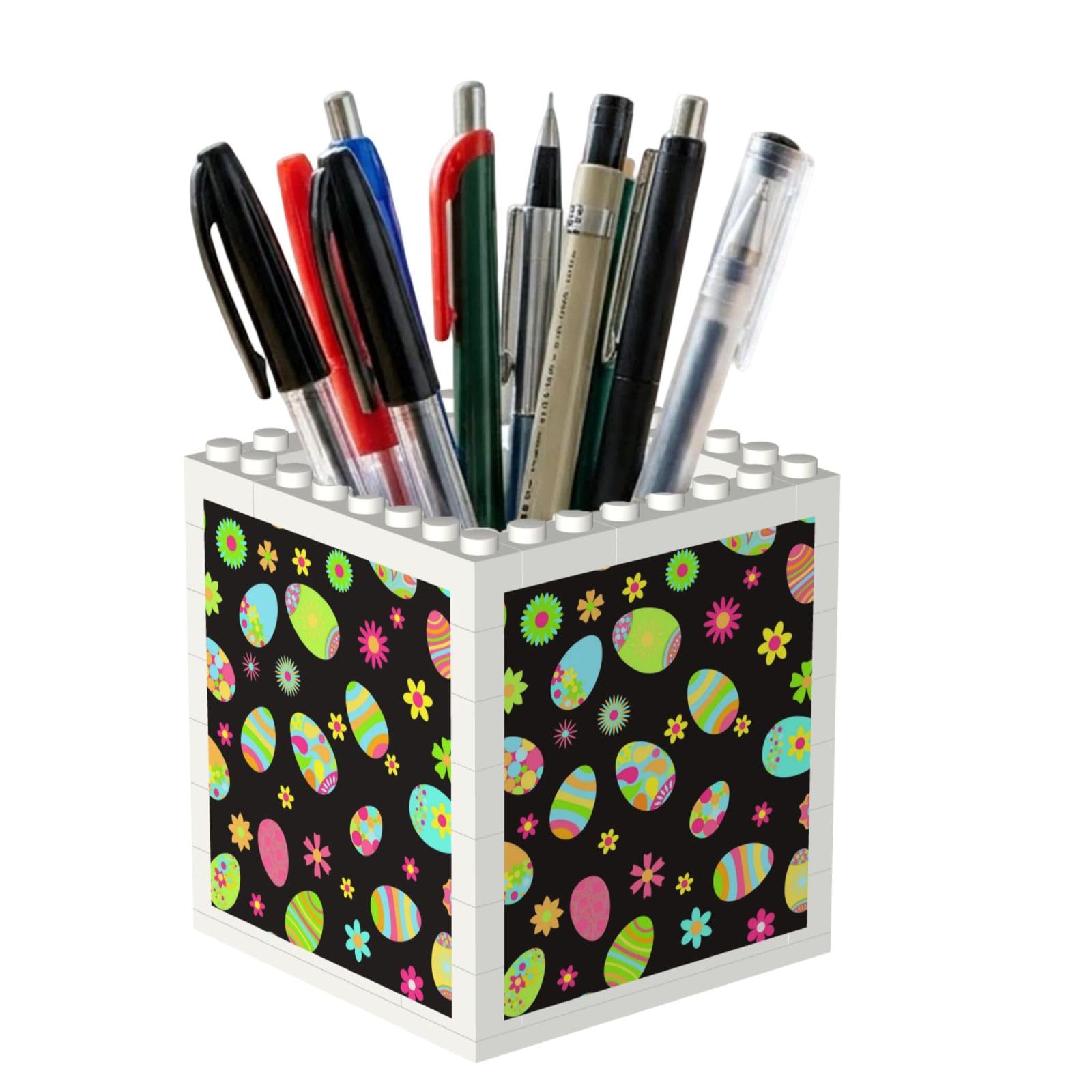 Poadnly Happy Easter Colorful Easter Eggs, Pen Pot Pencil Holder for Office Home School, Compact Desk Organiser for Office Stationery