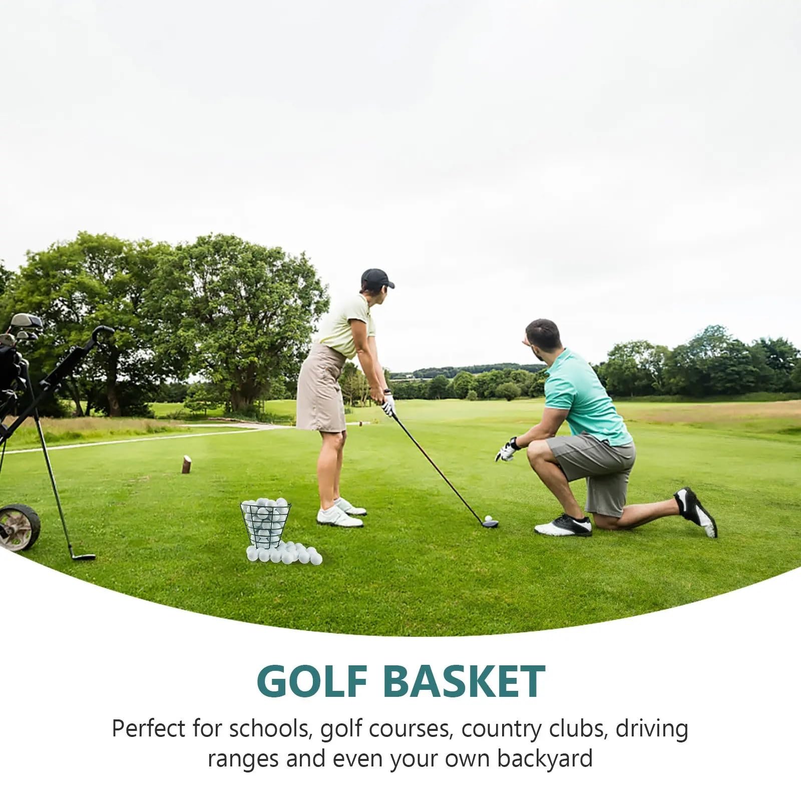 Golfball Korb Metal 1Pcs Stainless Steel Golf Ball Basket Heavy Duty Metal Storage Container Holds 100 Balls Easy Cleaning Drain Holes Club