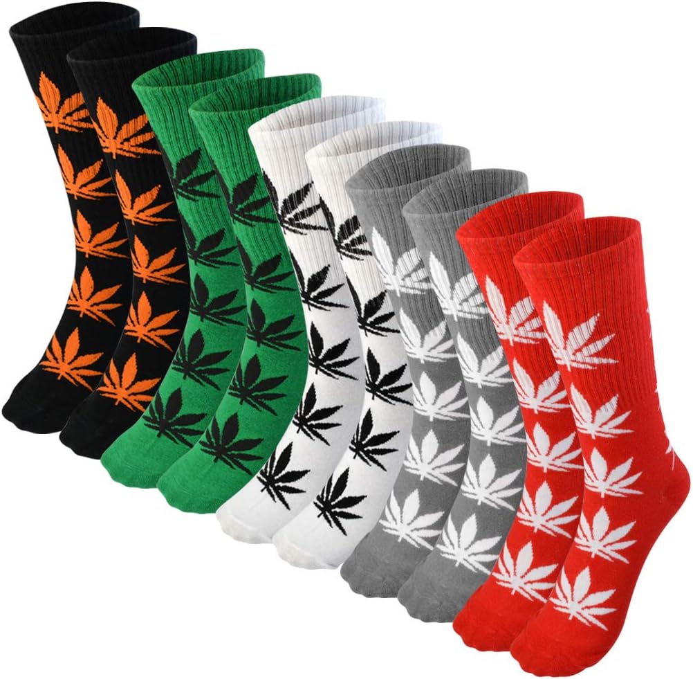 Lystaii 5 Pairs Weed Leaf Printed Cotton Socks Unisex Maple Leaf Printed Socks (Multicolor, Large)