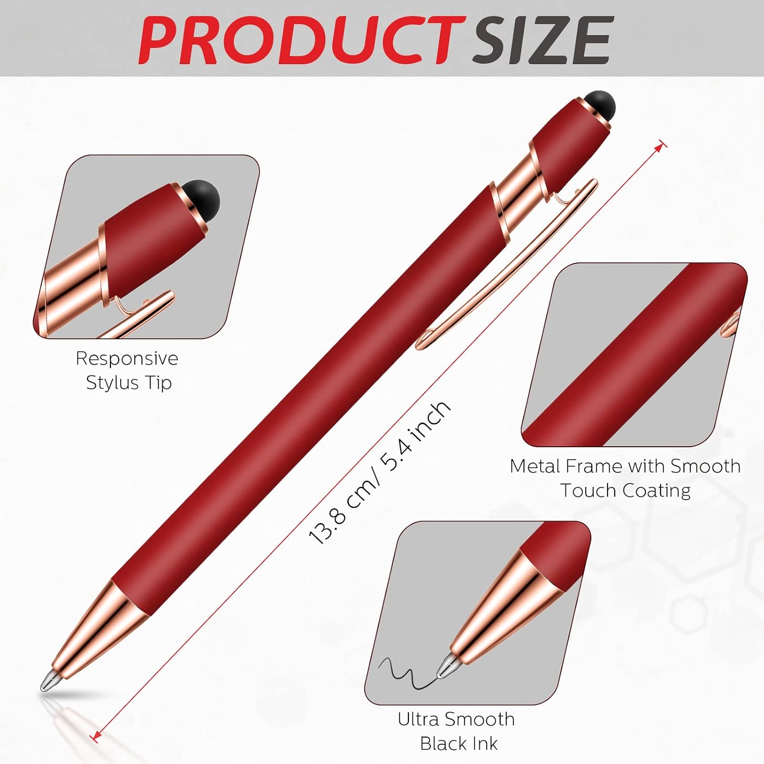 Tenare 12 Pcs Metal Pen with Stylus Tip, Wine Red and Rose Gold image 2