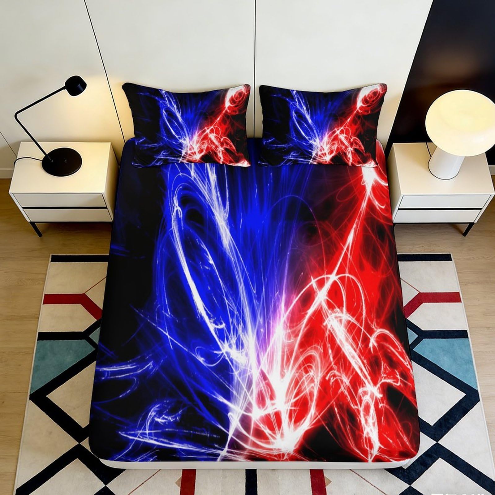 Jqzkxnhpbr Style-5 3D Printed Electric Blue Fire Fitted Sheet Microfiber Soft Red Lightning Bed Cover For Bedroom Dorm Easy Care Decor 90X200x25cm