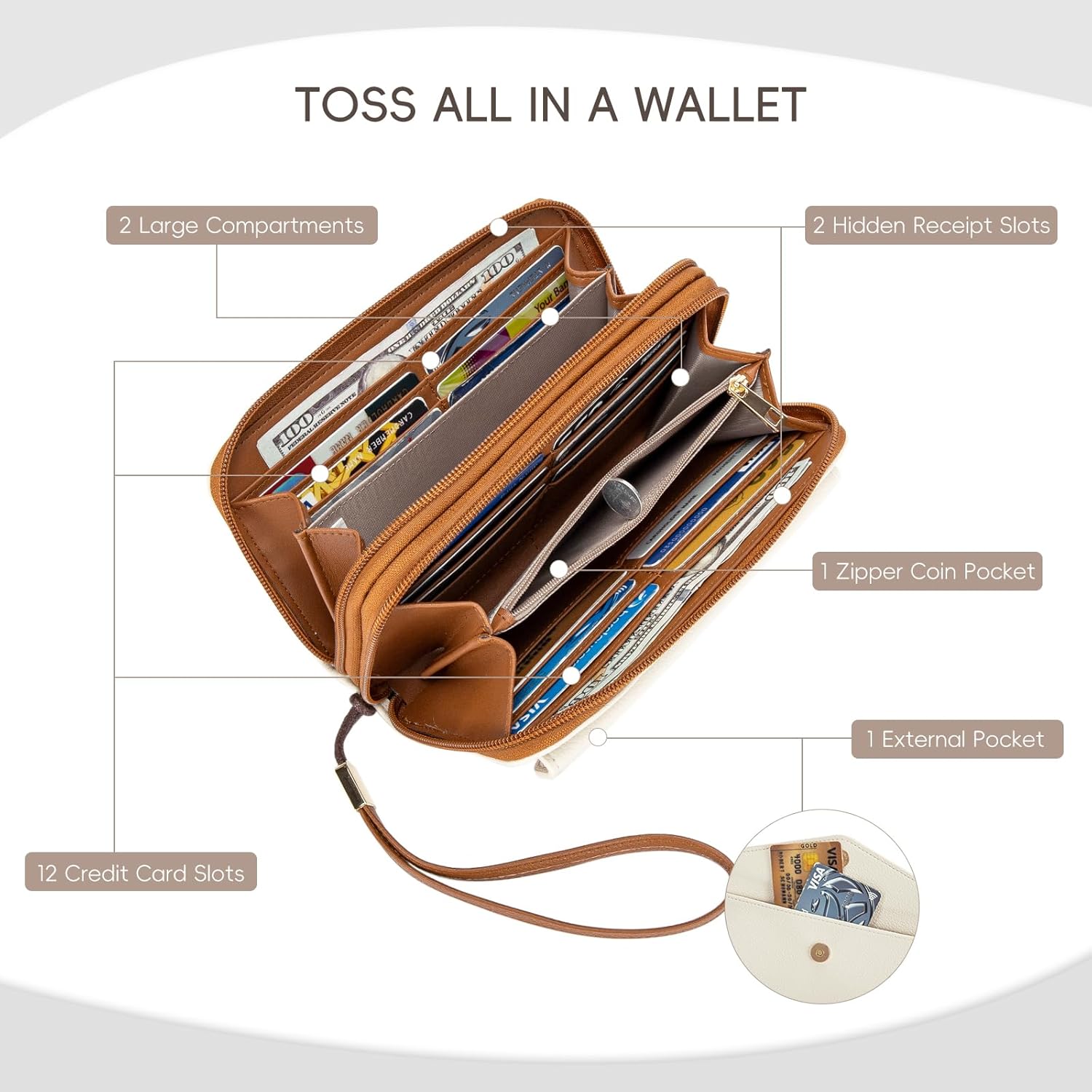 CLUCI Wallet Women Large Capacity Wristlet Purse for Women Long Ladies Wallet RFID Blocking Multi Credit Card Holder - Image 4