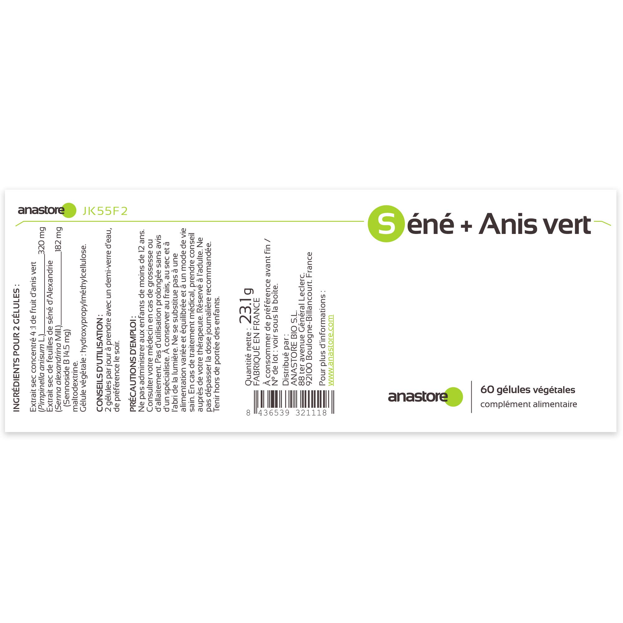 LAXANTE NATURAL * Sen + Anís Verde * OFERTA 3+1 GRATIS *320 mg / 240 cápsulas *Extracto de hojas de sen titulado máximo al 8% en senósido B, extracto concentrado 4:1 de fruto de anís verde * Digestión