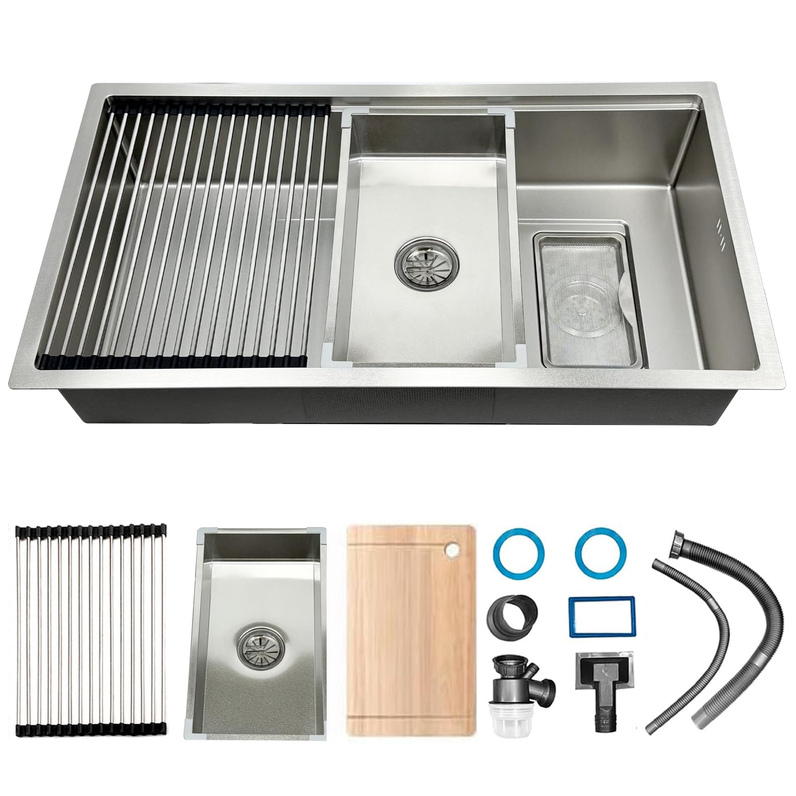 ZQFHSX 80 x 50 cm Square Kitchen Sink, Stainless Steel Single Basin, Undermount Sink with Drain and Overflow Fitting,