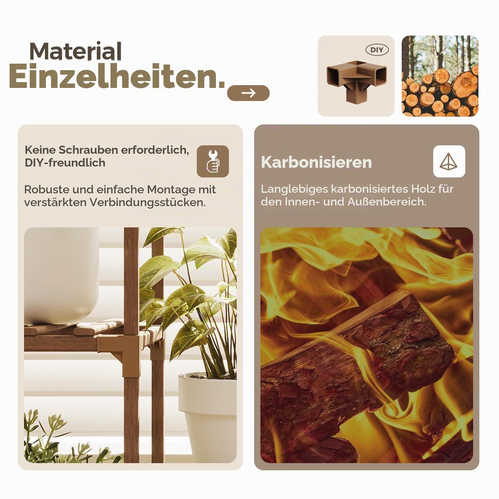 Bamworld Pflanzenständer Blumenständer Hoch Pflanzentreppe Blumenständer für Draußen Pflanzenregal Terrasse Balkon Gartendekor Braun