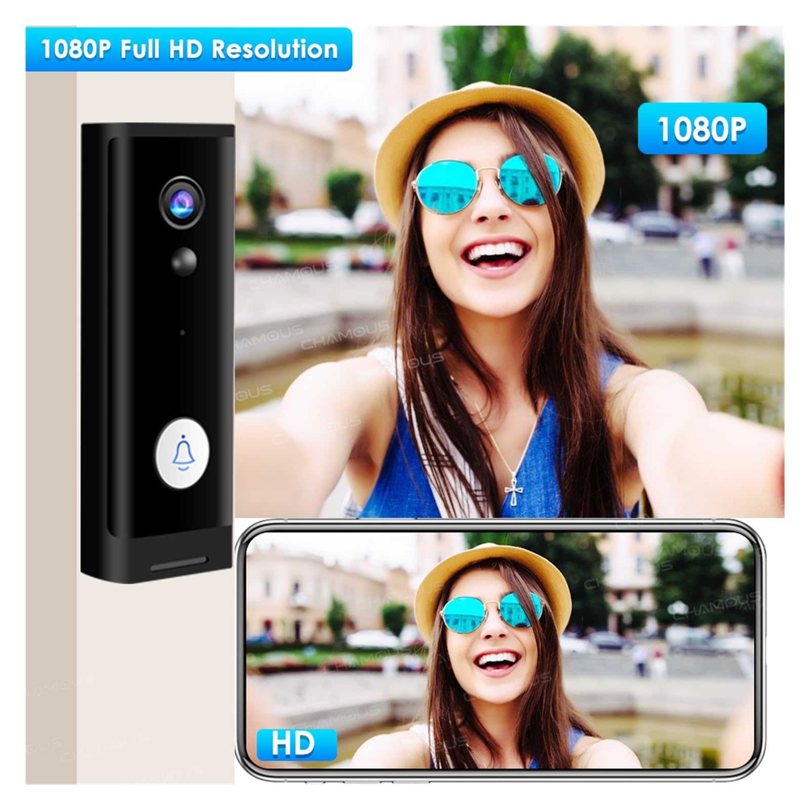 THikk Tuya – Sonnette sans Fil WiFi, caméra 1080P HD, visiophone, Vie Intelligente, Audio bidirectionnel, Alexa Home, Mini interphone, Carillon de Porte(Option 4,E/U)