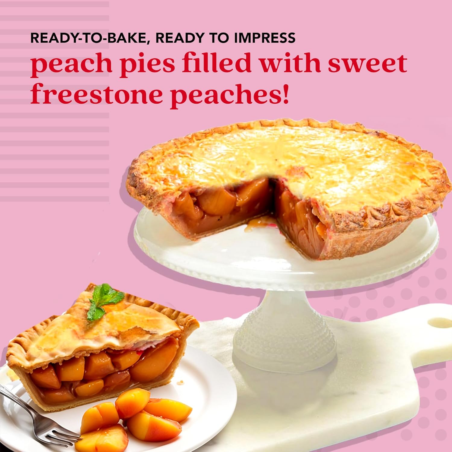 David's Cookies Ready To Bake Grandé Peach Pie 10" 2-Pack - Classic Fruit Pies, Sweet & Juicy Freestone Peaches - OU Kosher Dairy, Delicious Dessert Gift Box for Valentine's Day, Birthday Celebrations