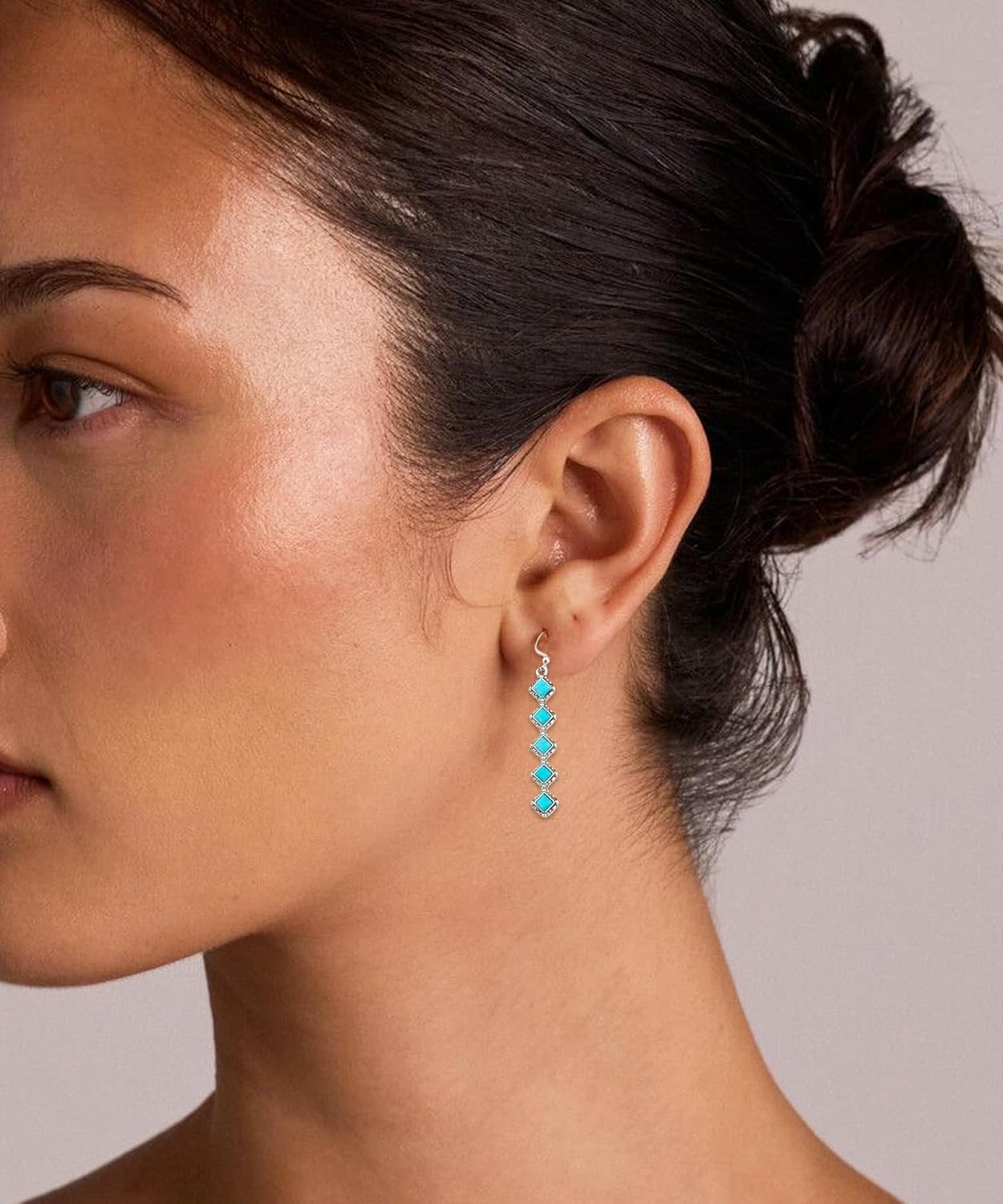 Turquoise Vintage Dangle Earrings for Women, Native American Southwestern Bohemian December Minimalism Birthstone Gift - Image 5