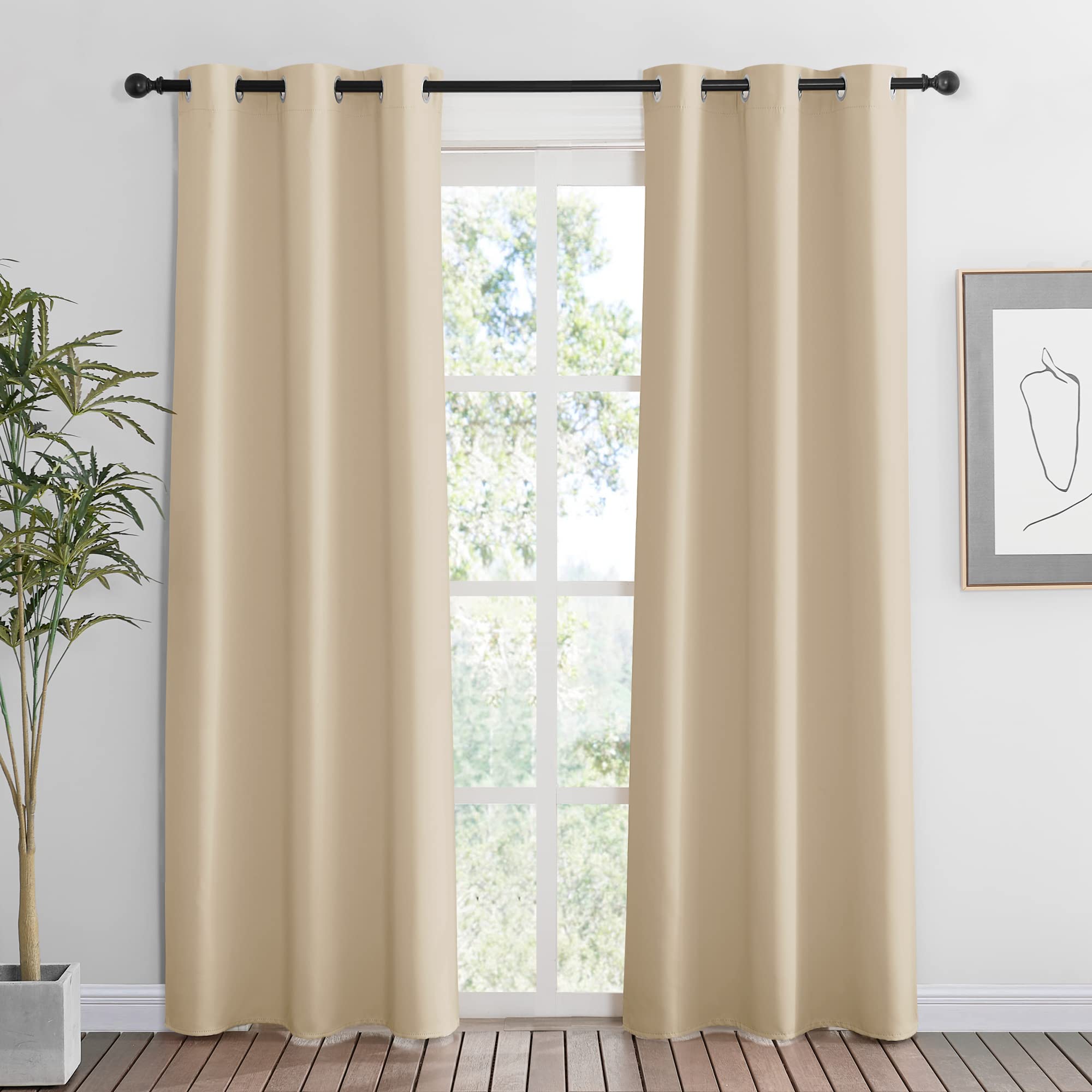 RYB HOME Living Room Curtains 84 inches 2 Panel Set, Lights & Draft Block Thermal Insulated Drapes Room Darkening Privcay Window Treatment for Bedroom Home Theatre, W42 x L84 inch, Biscotti Beige